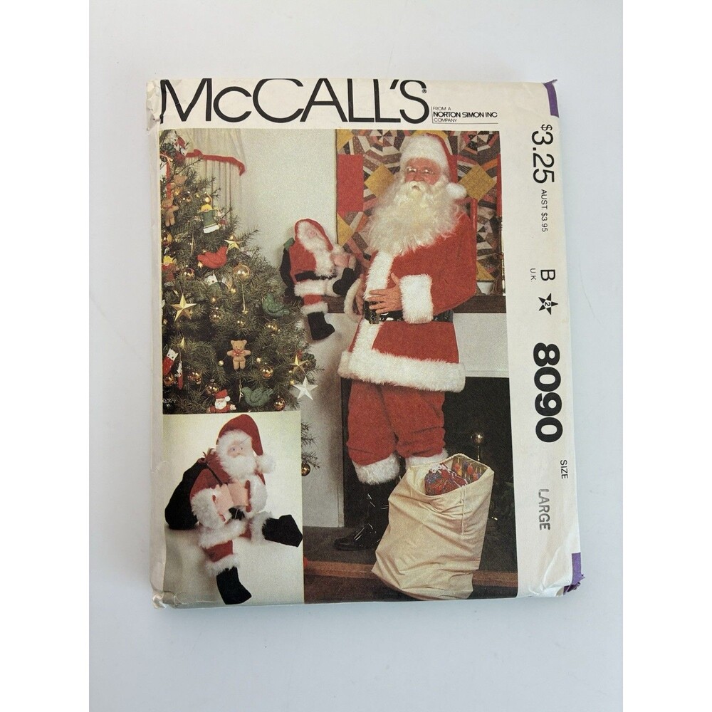 Santa Claus Costume Uncut Pattern 8090 Bag and Doll Size L 42-44 Unisex Hat Bag
